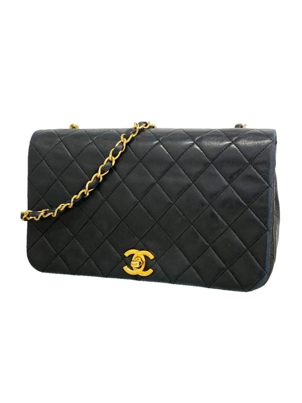 Chanel Shoulder Bag Quilted Lambskin Black Gold